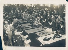 1928 Photo Kakizome First Writing Year Japan People Painting Banners