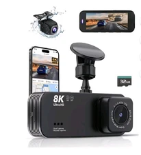 8K Dual Dash Cam Ultra HD 170° Wi-Fi 32GB Card