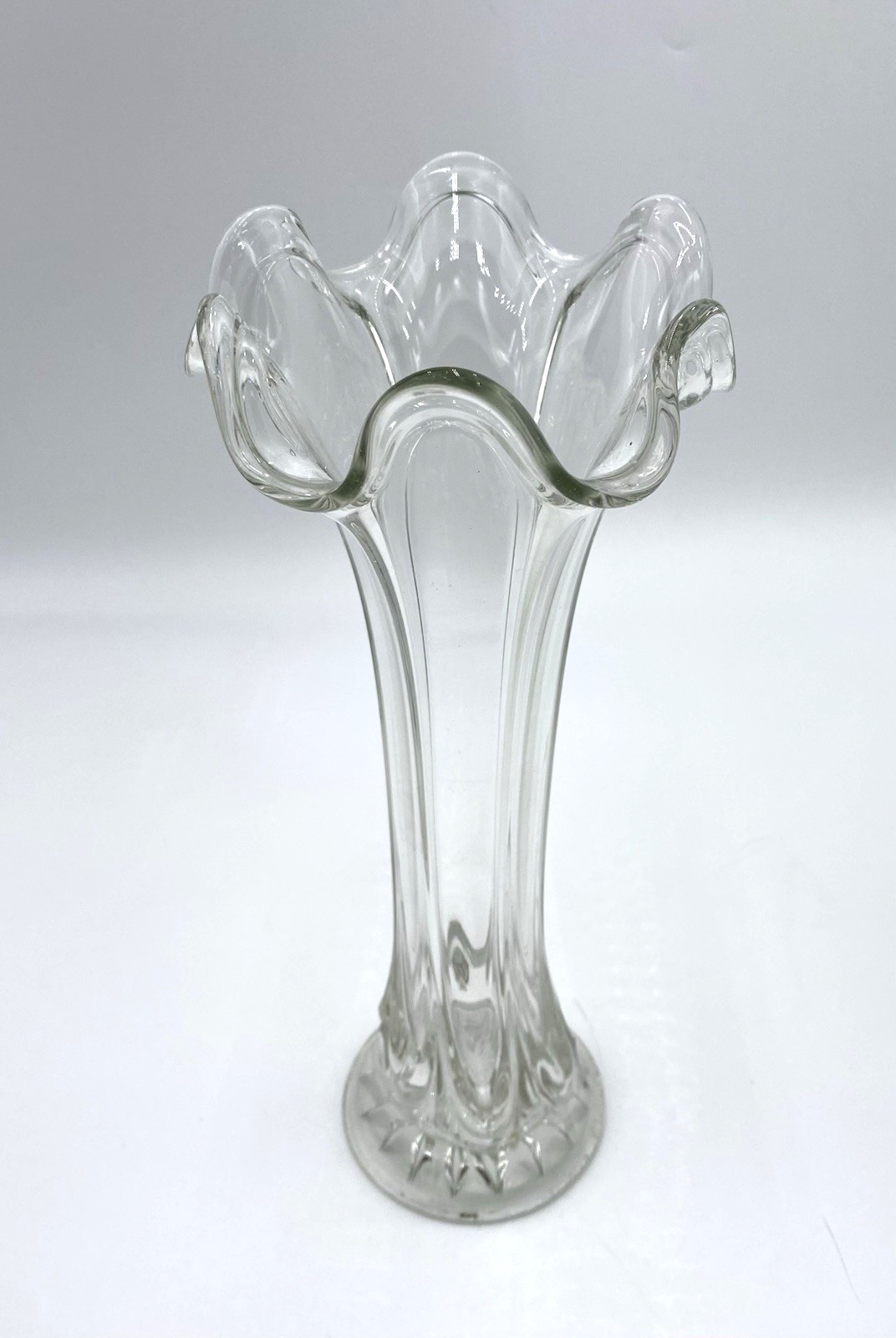 Vintage Clear Swung Glass Vase, 11.2