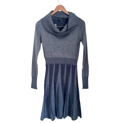 BCBGMAXAZRIA Wool Blend Cowl Neck Fit & Flare Knit Dress Gray Navy Size  Small | eBay