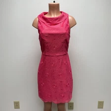Trina Turk Womens Pink Embroidered Circle Lace Scallop Hem Lomita Sheath Dress 6