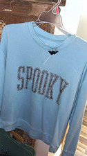 Time Tru Women's Blue M Spooky Halloween Graphic Sweatshirt w/ earrings