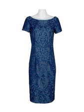 JS COLLECTION Womens Blue Short Sleeve Knee Length Cocktail Sheath Dress 6