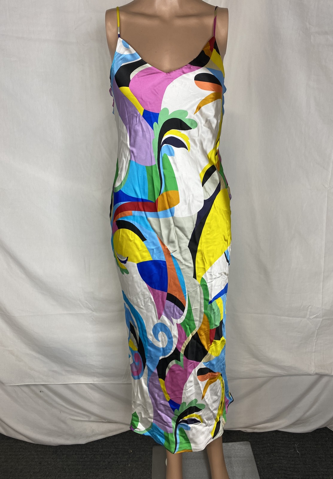 L'agence Womens Midi Slip Dress Size 00 Abstract Print Bias Cut Elegant Drape