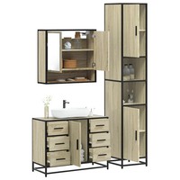 BadmöBel Set Dreiteilig Sonoma Eiche Holzwerkstoff Badezimmer