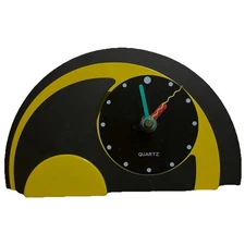 80s Vintage Yellow & Black Stacked Desk Clock Quartz - Works - Read Description