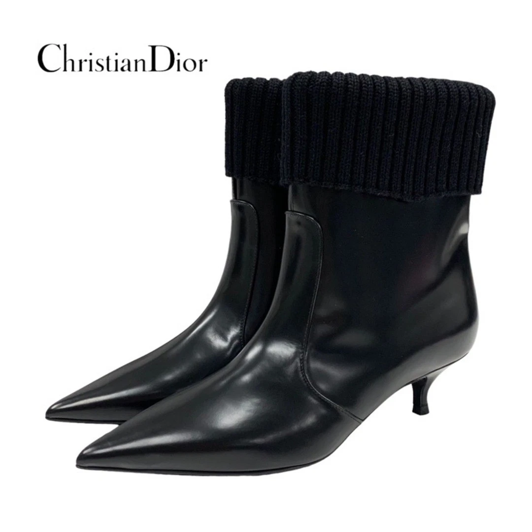 Bottes Dior Christian chaussures courtes cuir tricot noir occasion TIEE 0