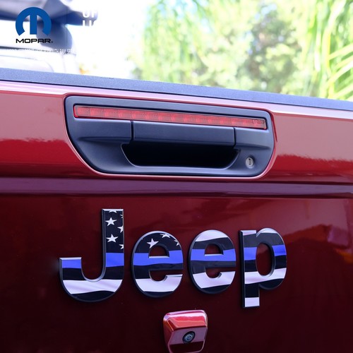 Jeep Emblem Overlay Decals - Thin Blue Line American Flag - Picture 2 of 9