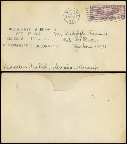 10/17/31 U.S. NAVY USS AKRON Cachet by the KENOSHA, WIS. Chamber of Commerce!
