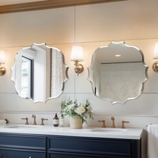 Wall Mirror Scalloped Frameless Beveled Edge Polished for Bathroom, Living Room