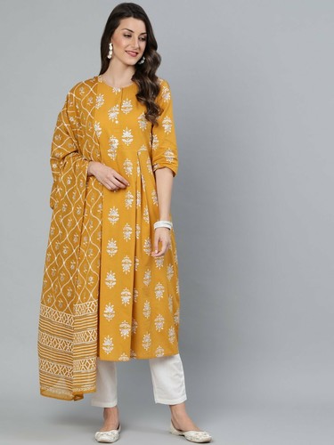 Indian Women Yellow Kurti Kurta with 