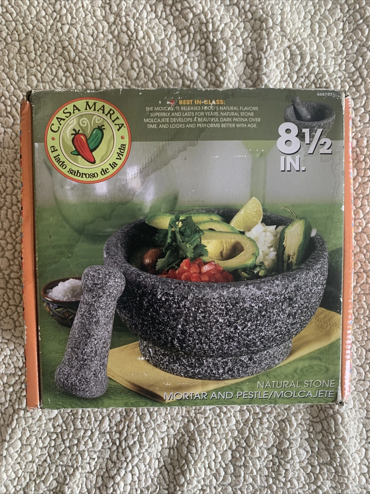 Casa Maria Natural Stone Mortar and Pestle/Molcajete 8-1/2" New in Box 2012