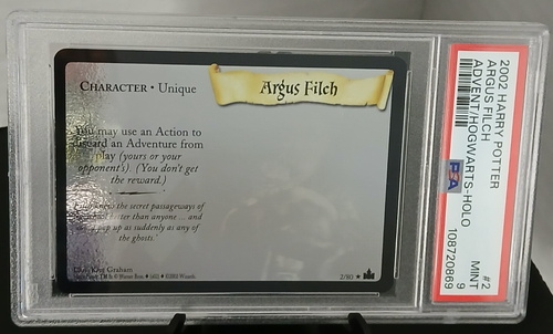 2002 Adventures at Hogwarts Harry Potter TCG Argus Filch #2/80 Holo PSA 9 Mint - Picture 2 of 4