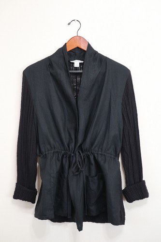 Coldwater Creek Black Linen Front Knit Cotton Jersey Back Jacket Women 1X 16W