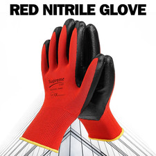 24 Pairs PREMIUM NITRILE COATED Red Nylon Work Gloves Builders Gardening Grip