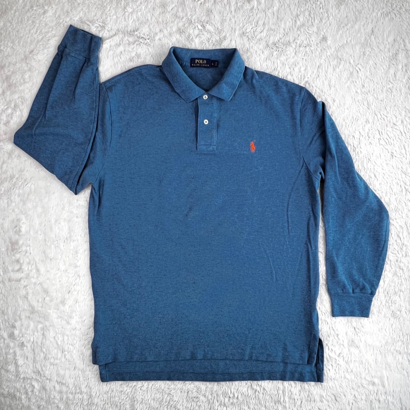 Polo Ralph Lauren Camicia Uomo GRANDE Blu Manica Lunga Golf Arancione Pony Preppy