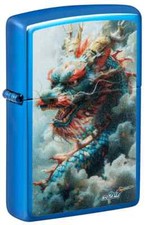 Zippo 46686, Mazzi Vibrant Dragon Design, High Polish Blue Finish Lighter, NEW