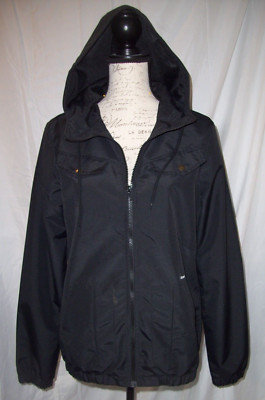 Womens Volcom Windbreaker Jacket Medium (12) Black Hoodie Pockets Weather Resist