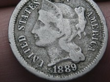 1889 Three 3 Cent Nickel 3CN- VG/Fine Details