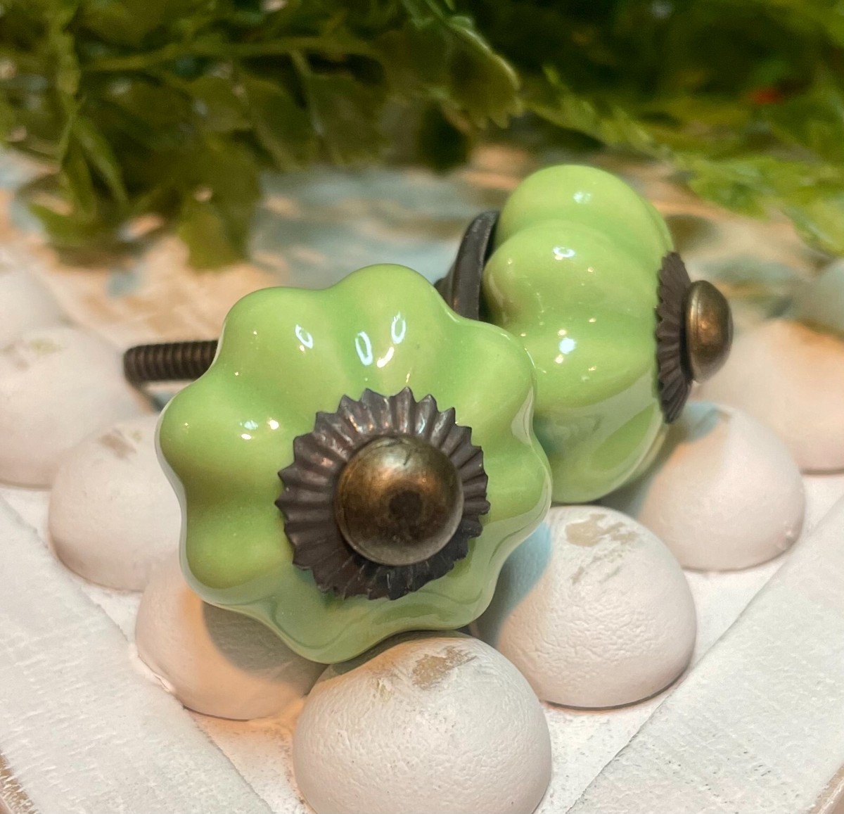 green knobs for dresser Light Green Glass Knobs, Hex standard main image 1