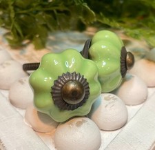 Antique Ceramic Drawer Pulls Green Flower Door Kitchen Bathroom Cabinet Knob