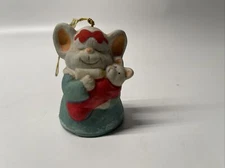 Caring Critter Chimer Christmas Ornament Jasco Bisque Porcelain Vintage Bell F2