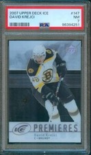 2007-08 Upper Deck Ice DAVID KREJCI Rookie Ice Premiers #147 Bruins PSA 7