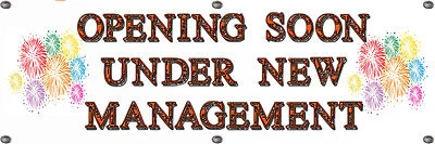 550 GSM OUTDOOR PVC OPENING SOON UNDER NEW MANAGEMENT BANNER SIGN ADVERT FREE ART WORK