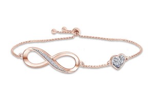 Authentic Simulated Diamond Dimond Heart Symbol Charm Bracelet in 14K Gold Plated Silver