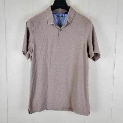 Tasso Elba Polo Shirt Men Medium Beige Collared 1/4 Button Stretch Pullover