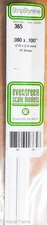 Evergreen Styrene #365 (12 Strips) .080 x .100" x 24" Long (2.0 x 2.5mm)
