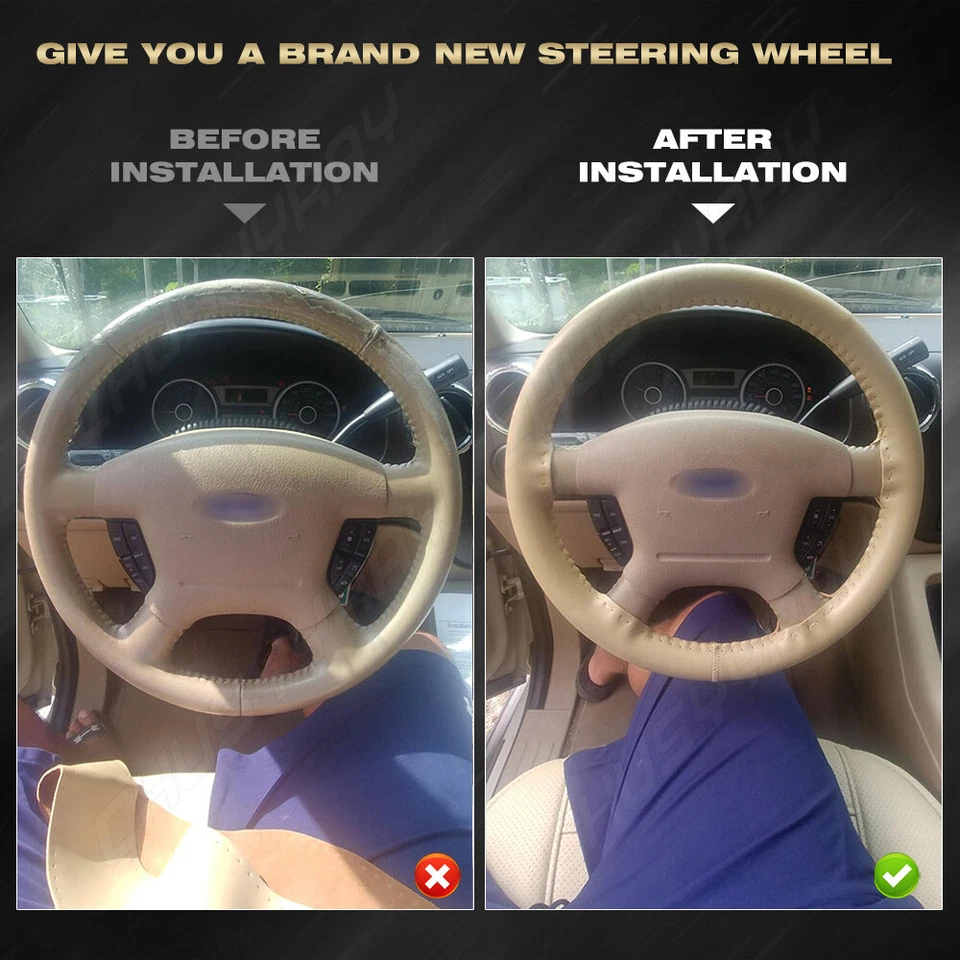 Cubierta de volante de coche de cuero genuino beige nueva de 15" para Mercedes-Benz AMG EE. UU. Foto 3 de 4