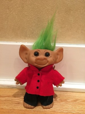 Vintage Uneeda Green Haired Troll Doll Canadian Mounty 8'' Red Wishnik