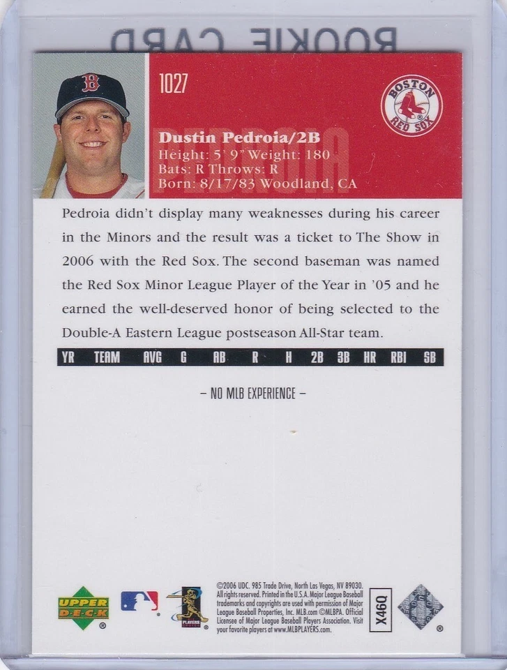 Tarjeta de novato Dustin Pedroia 2006 cubierta superior de béisbol Boston Red Sox $$ RC Foto 2 de 2