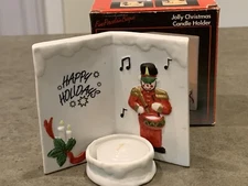 Vintage Artmark 1988 Jolly Christmas Candle Holder Tin Soldier
