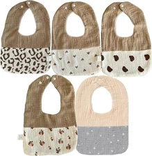 Muslin Bibs 2 Layers Cotton Triangle Reversible Baby Bibs 5 Pack Adjustable Snap