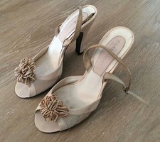 Marc Jacobs Suede & Leather Pom Pom Slingbacks in Nude, Size 7.5