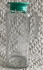 Vtg Covetro Glass Pitcher Refrigerator Jug Stamped Italy Aqua / Turquoise Lid