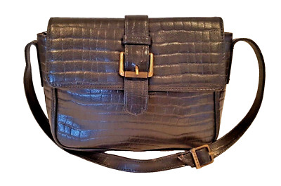 Picard Handtasche klein schwarz Kroko Echtleder Messingschnalle verstellbarer Riemen