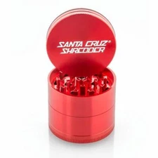 Medium 2.1" Red Santa Cruz Shredder Aluminum Herb Grinder 4 Piece Texture Grip
