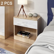 2 Bedside Table Cabinets High Gloss Bedroom Furniture Storage Night Stand 