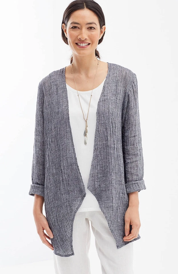 J. Jill - M(12/16) - NEW Pure Jill Crinkled-linen Open Front Jacket - NWT - Image 3 of 4