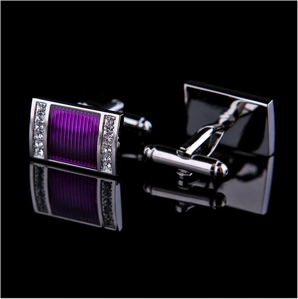Gemelos de hombre 935 Argentium plata púrpura esmalte con zafiros corte redondo Foto 2 de 4