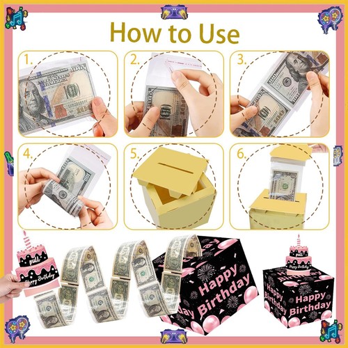 Caja de dinero de cumpleaños para efectivo rollo de dinero caja de regalo para pastel kit extraíble con aprox. - Imagen 7 de 7