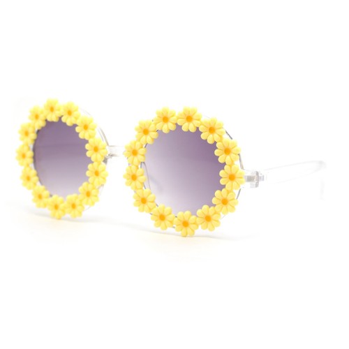 Girls Kids Size Daisy Jewel Trim Plastic Round Circle Lens Sunglasses - Picture 22 of 25