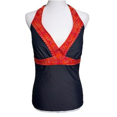 Athleta 36 D/DD Swim Tankini Top Ventana Bra Cup Halter Gray Paisley Athletic