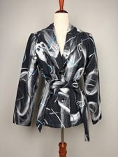 Lanalee NWT Women  s Size 8 Wool Blend Belted Blazer Abstract Art Black Blue