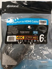 Inland DisplayPort to HDMI Cable 4K Ultra HD, 6ft