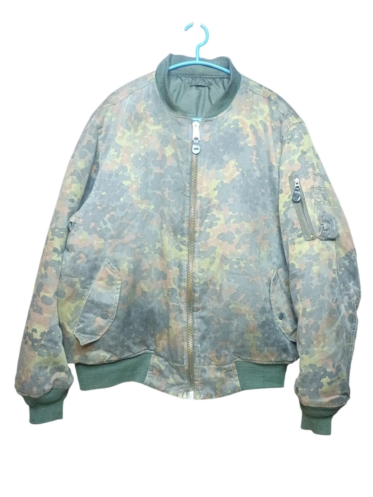 Vintage Mil-Tec Flecktarn Camo MA-1 Bomber Jacket XL Distressed Flight Jacket