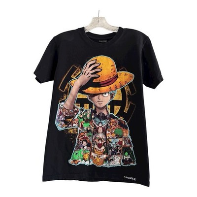 ONE PIECE Men s Black Monkey D. Luffy Anime Straw Hat Character T-Shirt (SMALL)